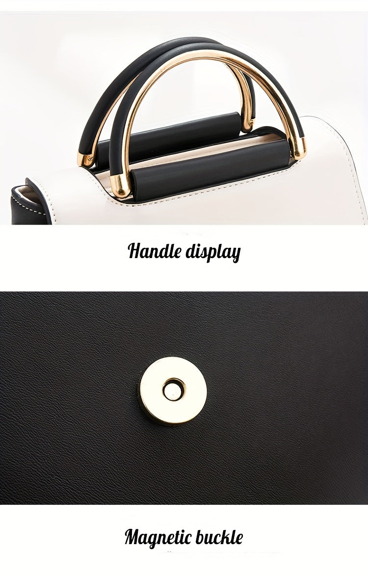 Color Contrast Crossbody Bag, Fashion PU Leather Handbag, Women's Top Handle Flap Purse