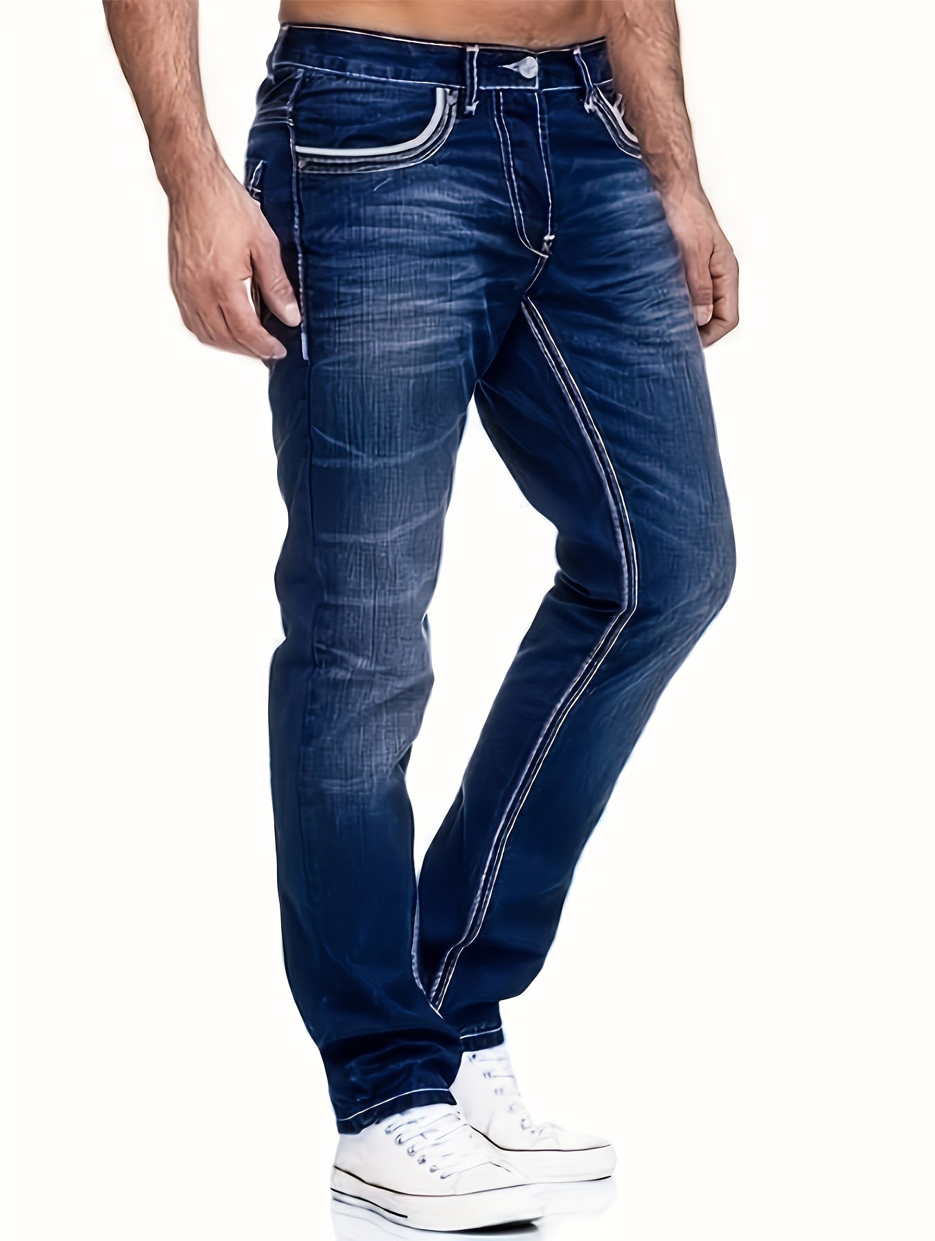Men's Casual Slim Fit Jeans, Chic Street Style Medium Stretch Denim Pants