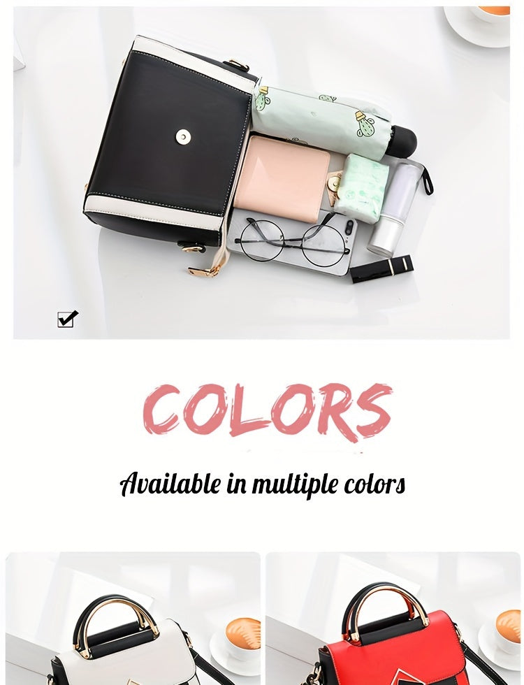 Color Contrast Crossbody Bag, Fashion PU Leather Handbag, Women's Top Handle Flap Purse