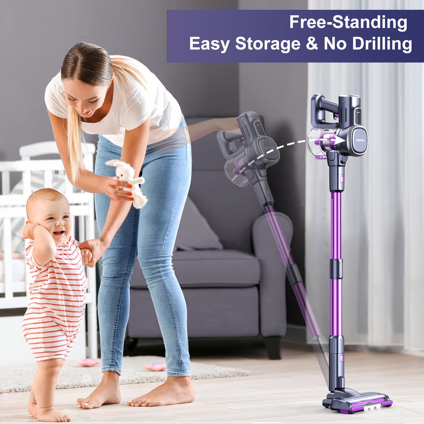 Free-Standing Vacuum Cleaner 25KPa, Lubluelu 202 Powerful Lightweight Cordless 6 In 1 Stick Vacuum Cleaner For Carpet Floor Pet Hair Home