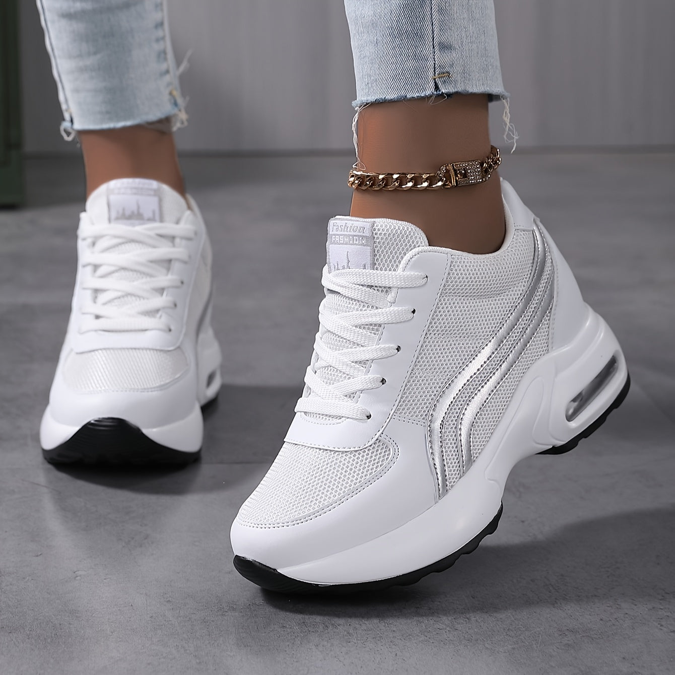 Women's Breathable Mesh Platform Sneakes, Fashion Lace Up Outdoor Shoes, Comfortable Low Top Sport Shoes for autumn