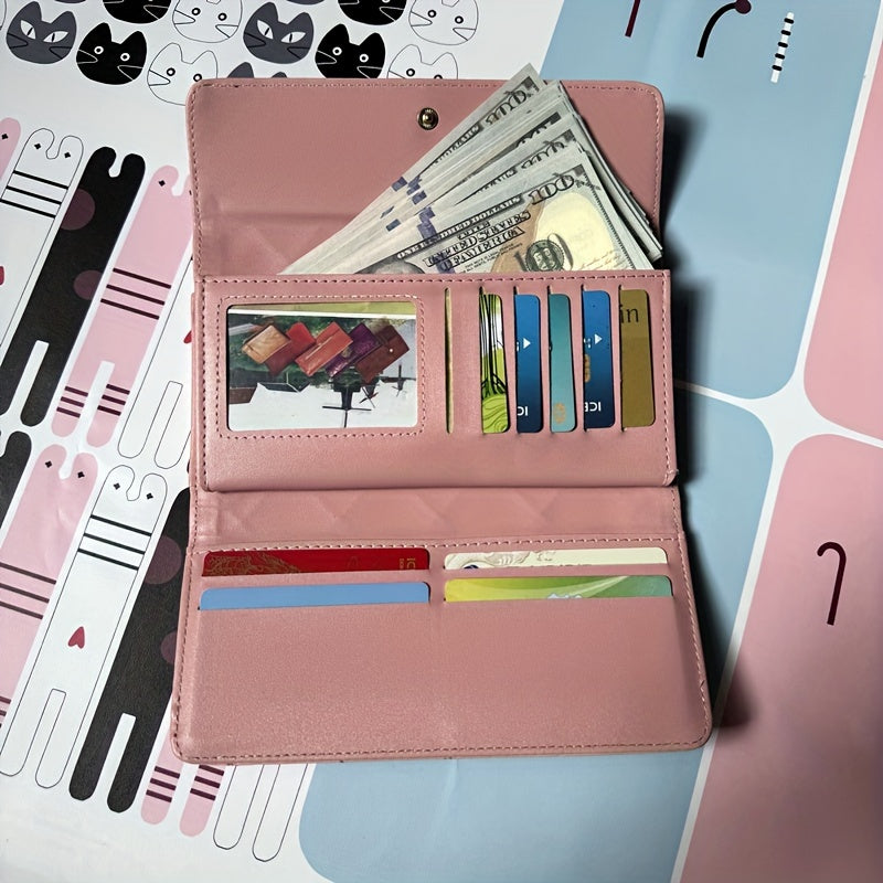 Trendy Argyle Checked Tri-fold Long Wallet, Multi-card Slots Card Holder, Perfect Purse For Daily Use