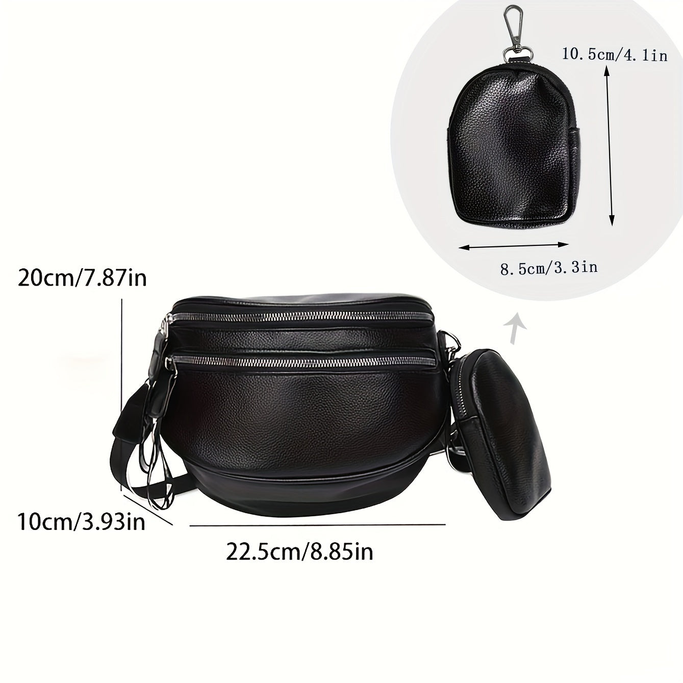 Double Zipper Waist Bag, Trendy Wide Strap Fanny Pack, PU Leather Crossbody Chest Bag With Small Coin Purse