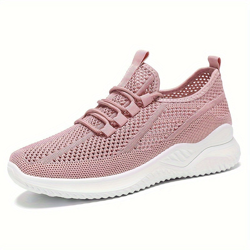 Lightweight Women's Knit Sneakers, Lace Up Low Top Running & Tennis Shoes, Breathable Gym Trainers For Holiday