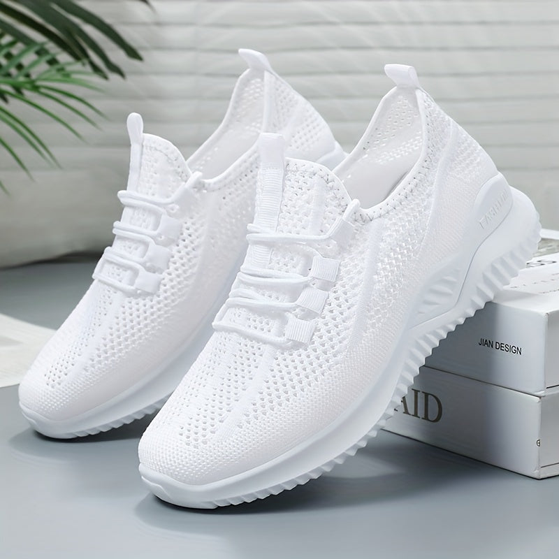 Lightweight Women's Knit Sneakers, Lace Up Low Top Running & Tennis Shoes, Breathable Gym Trainers For Holiday