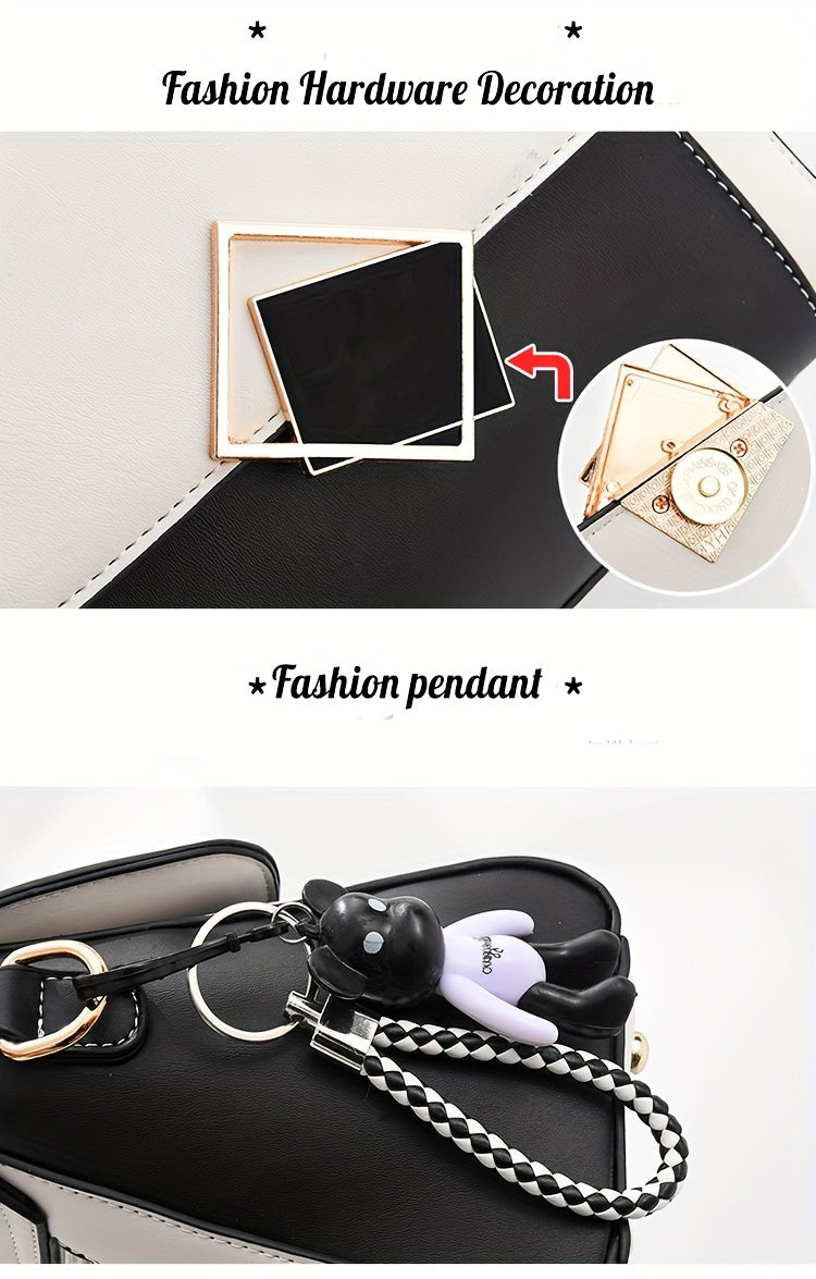 Color Contrast Crossbody Bag, Fashion PU Leather Handbag, Women's Top Handle Flap Purse