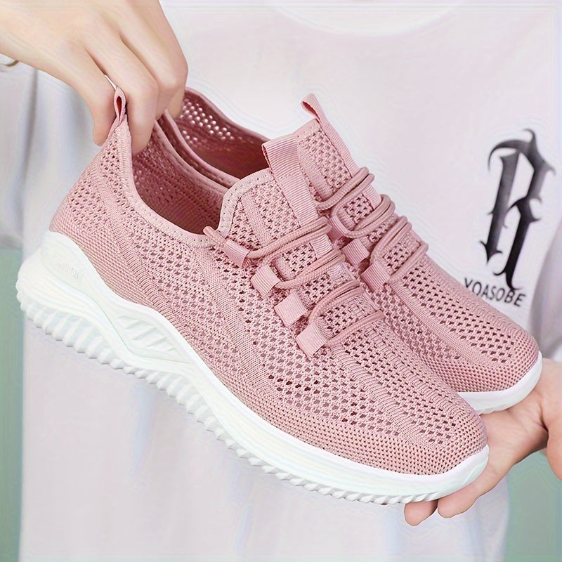 Lightweight Women's Knit Sneakers, Lace Up Low Top Running & Tennis Shoes, Breathable Gym Trainers For Holiday