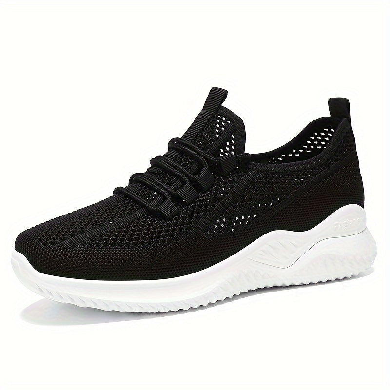 Lightweight Women's Knit Sneakers, Lace Up Low Top Running & Tennis Shoes, Breathable Gym Trainers For Holiday