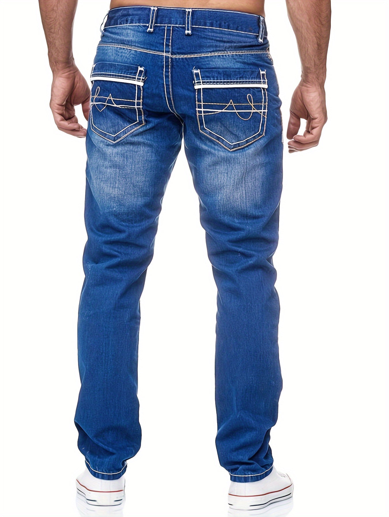 Men's Casual Slim Fit Jeans, Chic Street Style Medium Stretch Denim Pants