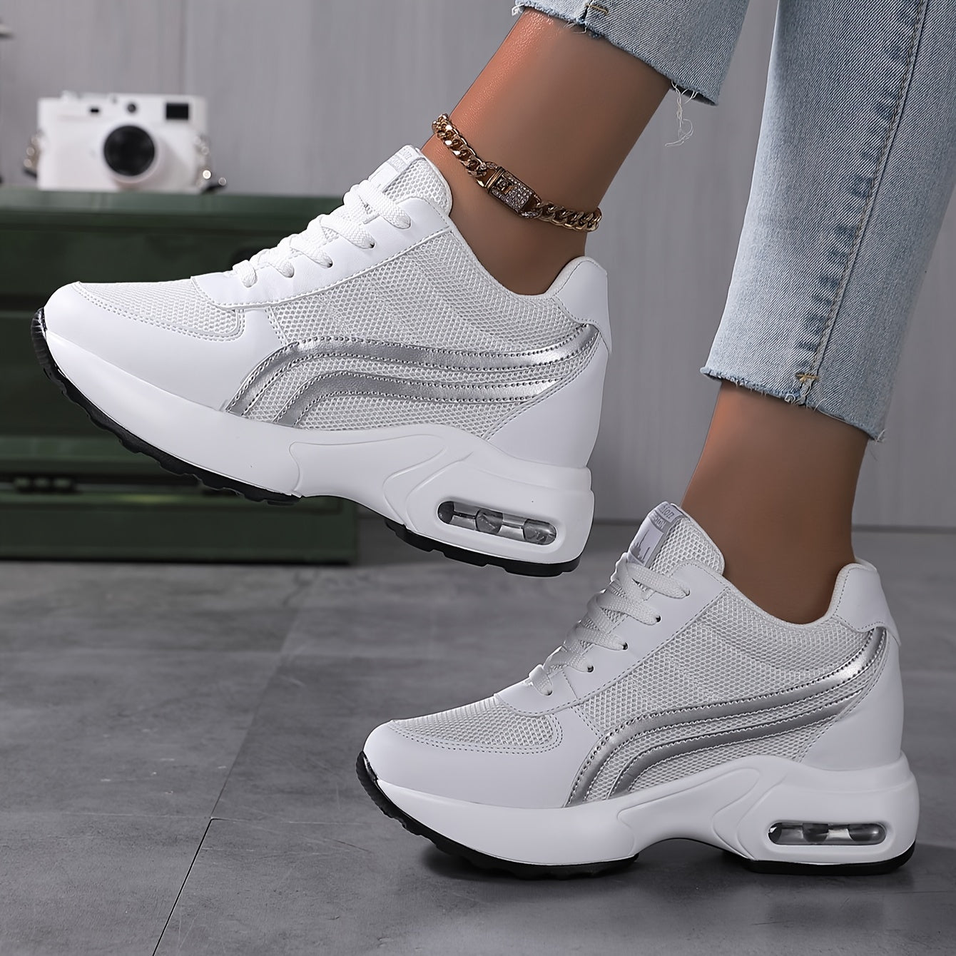 Women's Breathable Mesh Platform Sneakes, Fashion Lace Up Outdoor Shoes, Comfortable Low Top Sport Shoes for autumn