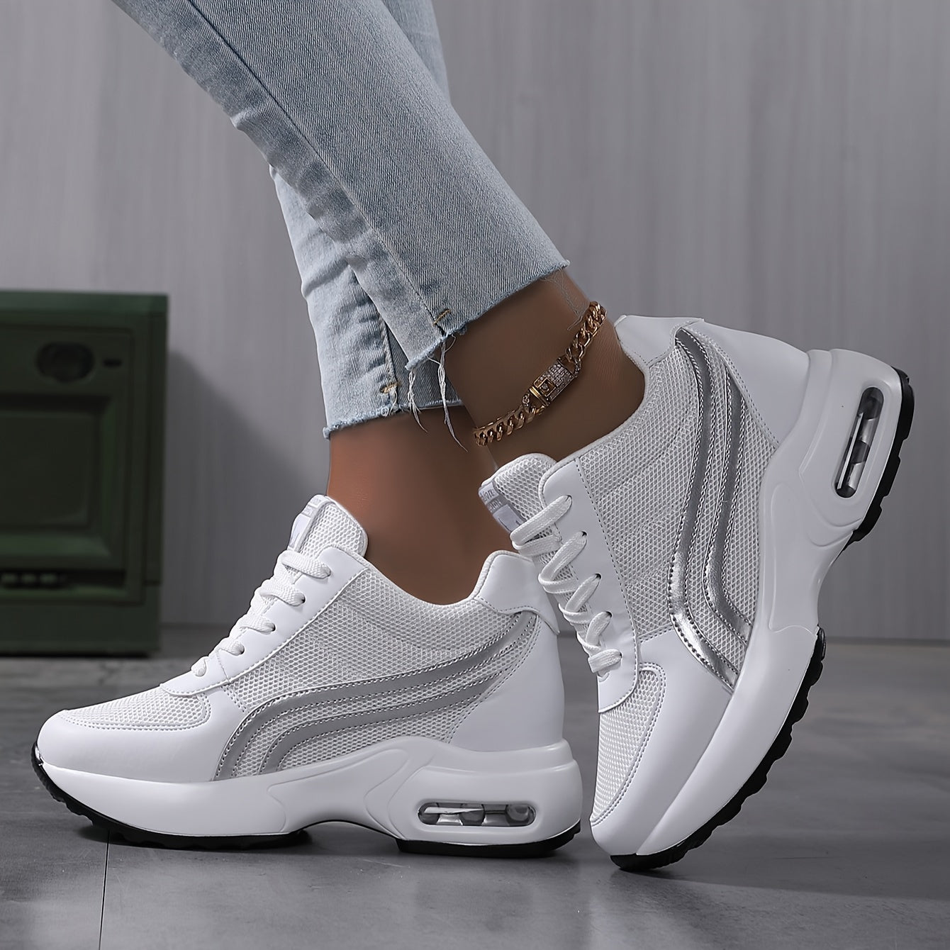 Women's Breathable Mesh Platform Sneakes, Fashion Lace Up Outdoor Shoes, Comfortable Low Top Sport Shoes for autumn