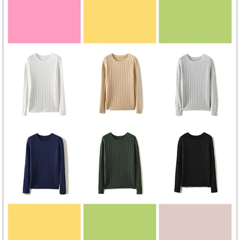 Women's Sweater Oversized Autumn Winter Knitwear Long Sleeve O Neck Navy Cable Knit Vintage Top Pull Jumper Unisex Couple Jersey