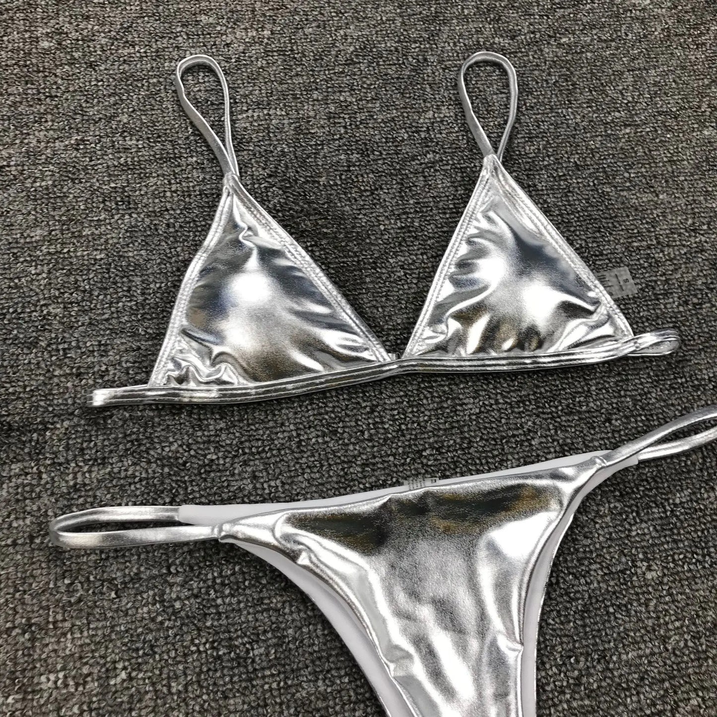 Summer Sexy Thong Bikini Set Pure Silver Gold Sequinis Biquini Women Swimwear Push Up Padded Ladies Bathing Suit Beach Wear