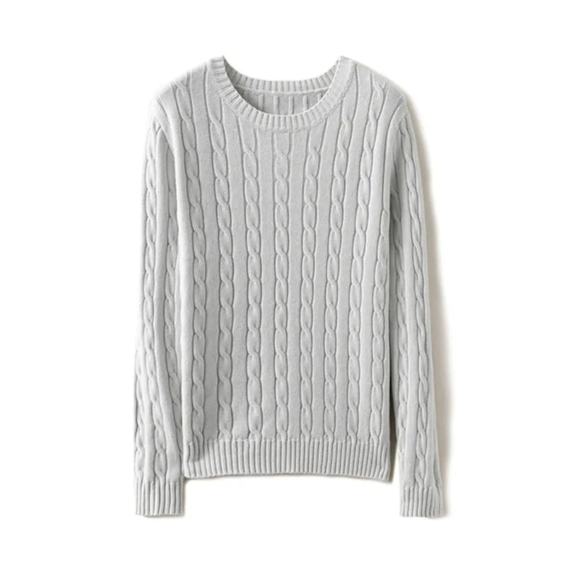 Women's Sweater Oversized Autumn Winter Knitwear Long Sleeve O Neck Navy Cable Knit Vintage Top Pull Jumper Unisex Couple Jersey