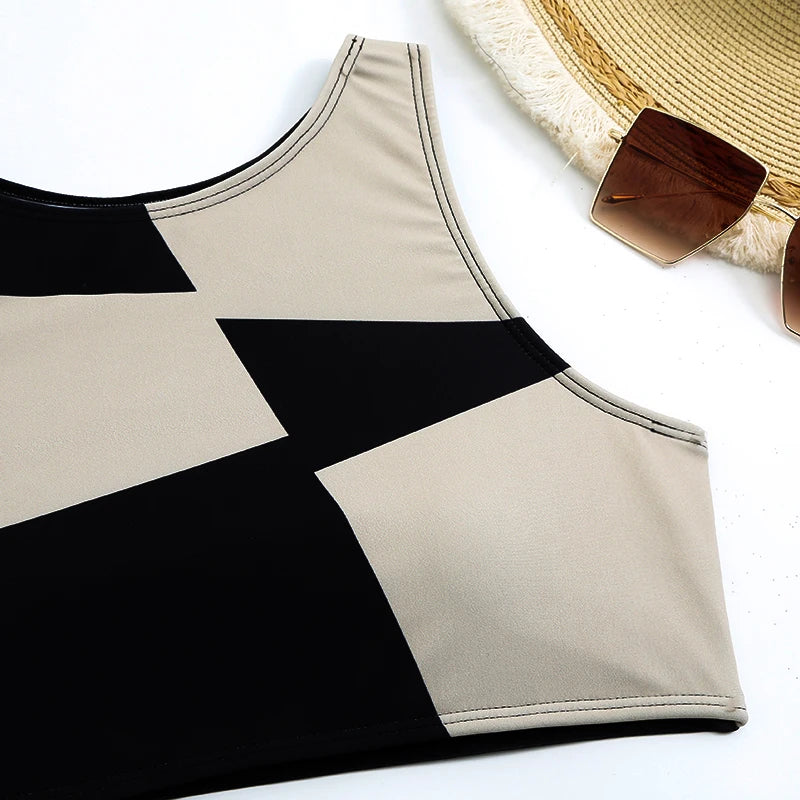 Sports Bikinis 2024 Women High Waist Swimsuit Solid High Neck Swimwear Female Bathers Bathing Swimming Suit Summer Beachwear