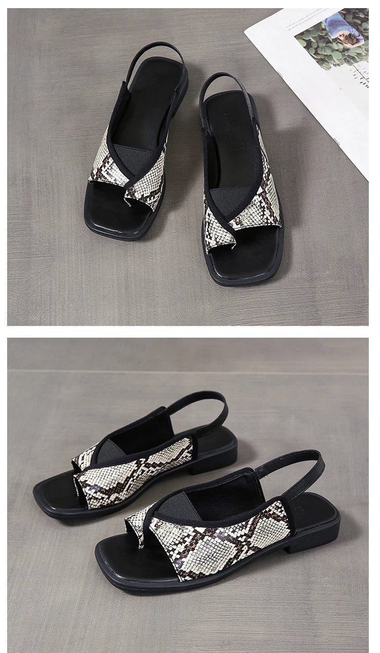 Womens Sandals New Summer Casual Vintage Open Toe Flip Flops Fashion Beach Flat Basic Square Head Leopard Pattern Designer Shoes