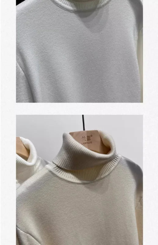 Women's Turtleneck Sweater Winter 2024 Retro Red with Velvet Lining Thickened Inner Wear Thermal Knitting Bottoming Shirt