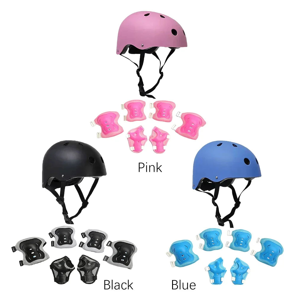 Children Protective Body Gear Safety Protection with Helmet Impact Resistant 7 in 1 Shock-absorbing Breathable for Outdoor Sport