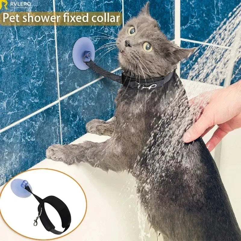 Pet Shower Cleaning Grooming Tool Fixed Collar Shampoo Massager Soft Bathing Brush Adjustable Restrainer Dog Cat Pet Supplies