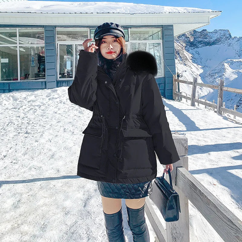 Korean Version of Work Clothes Hooded White Duck Down Jacket for Women's Thickened Clothing Casual Loose Winter F167