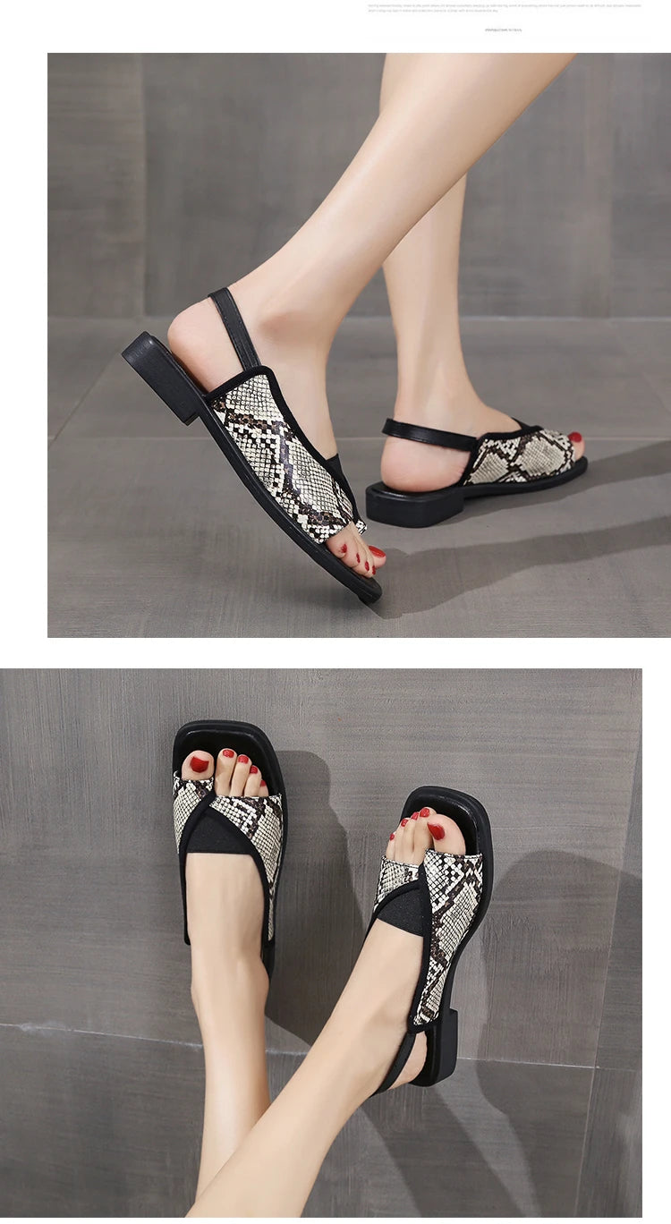Womens Sandals New Summer Casual Vintage Open Toe Flip Flops Fashion Beach Flat Basic Square Head Leopard Pattern Designer Shoes