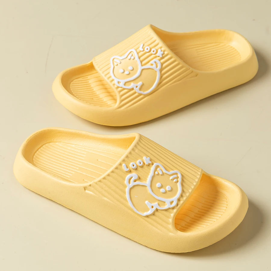Summer Women Cartoon Slippers Cute Little Cat Bathroom Slides Anti Slip And Anti Indoor Soft Sole Comfortable Home Shoes