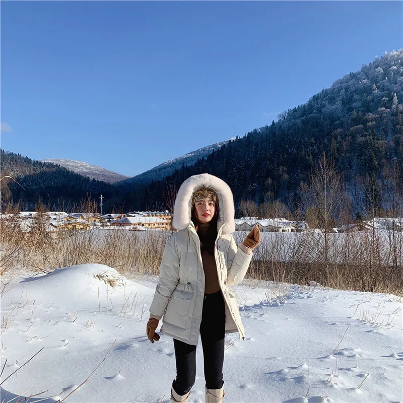 Korean Version of Work Clothes Hooded White Duck Down Jacket for Women's Thickened Clothing Casual Loose Winter F167