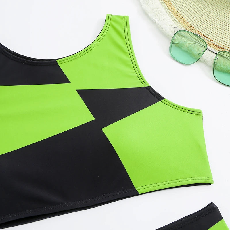 Sports Bikinis 2024 Women High Waist Swimsuit Solid High Neck Swimwear Female Bathers Bathing Swimming Suit Summer Beachwear