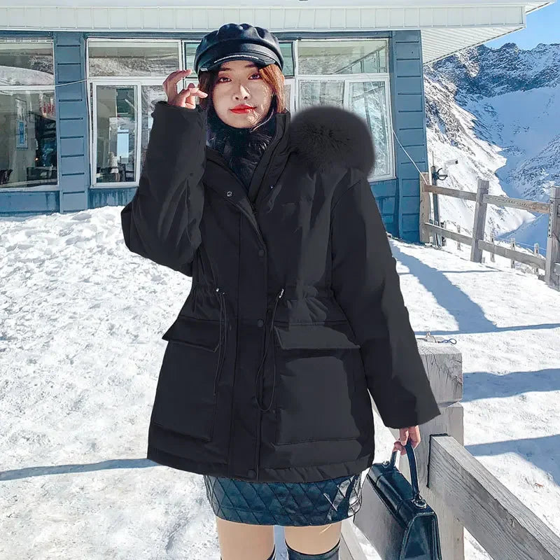 Korean Version of Work Clothes Hooded White Duck Down Jacket for Women's Thickened Clothing Casual Loose Winter F167
