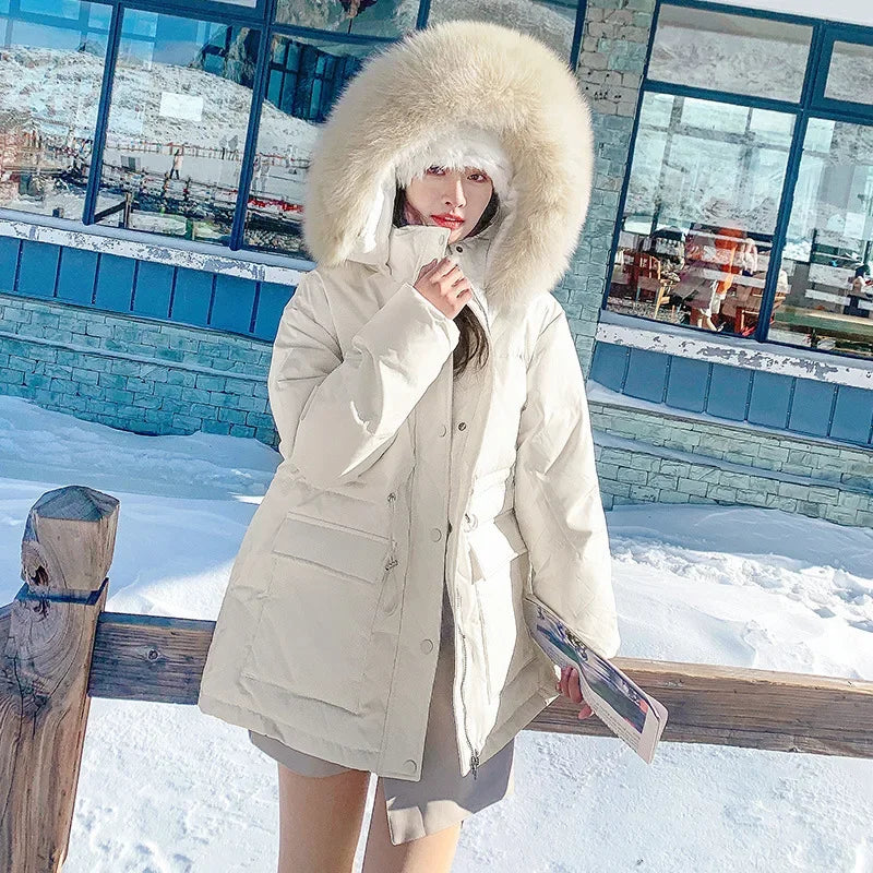 Korean Version of Work Clothes Hooded White Duck Down Jacket for Women's Thickened Clothing Casual Loose Winter F167