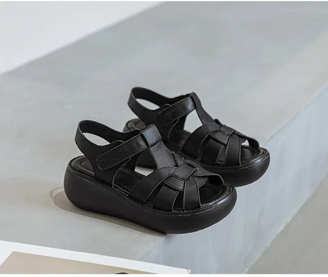 GKTINOO Fashion Handmade Women Sandals 2024 Summer Shoes Genuine Leather Wedges Sandals Women Peep Toe Casual Platform Sandals