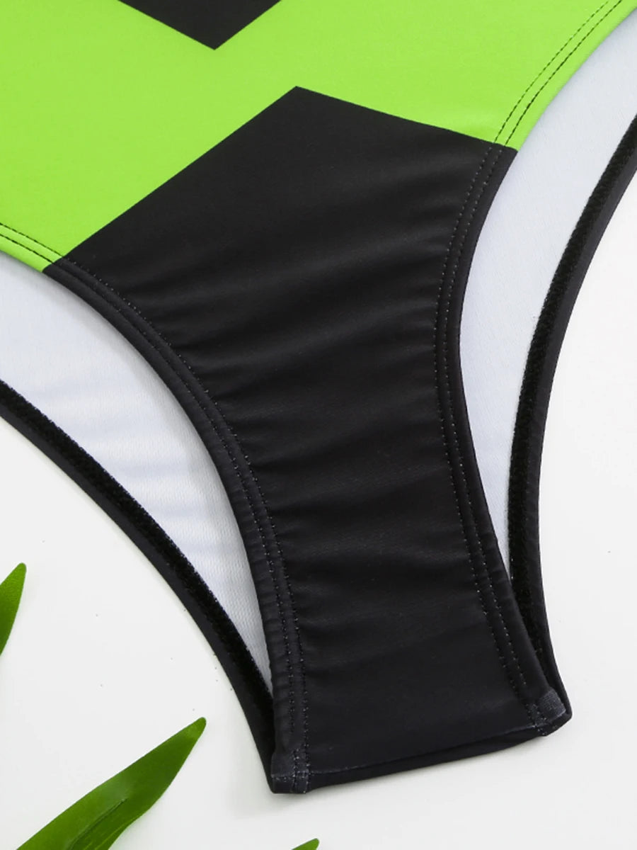 Sports Bikinis 2024 Women High Waist Swimsuit Solid High Neck Swimwear Female Bathers Bathing Swimming Suit Summer Beachwear