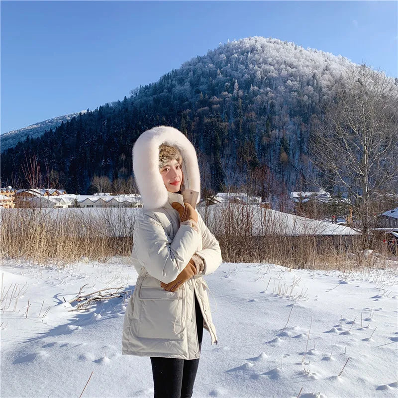 Korean Version of Work Clothes Hooded White Duck Down Jacket for Women's Thickened Clothing Casual Loose Winter F167