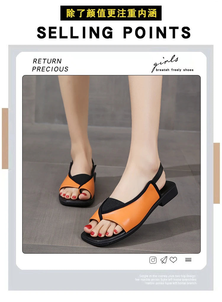 Womens Sandals New Summer Casual Vintage Open Toe Flip Flops Fashion Beach Flat Basic Square Head Leopard Pattern Designer Shoes