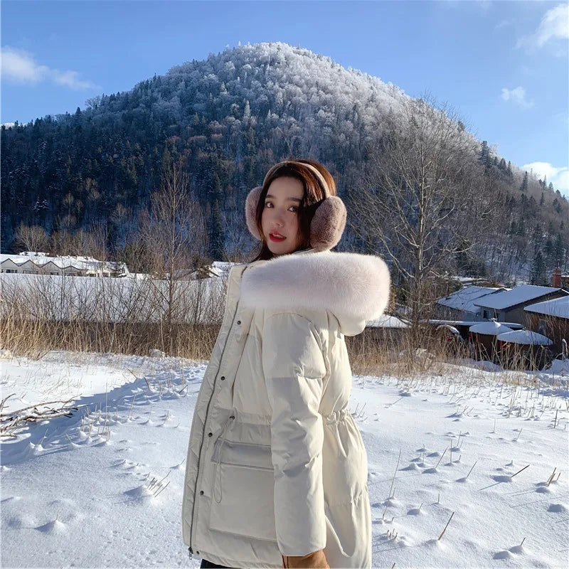 Korean Version of Work Clothes Hooded White Duck Down Jacket for Women's Thickened Clothing Casual Loose Winter F167