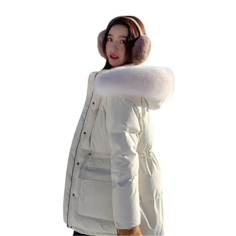 Korean Version of Work Clothes Hooded White Duck Down Jacket for Women's Thickened Clothing Casual Loose Winter F167