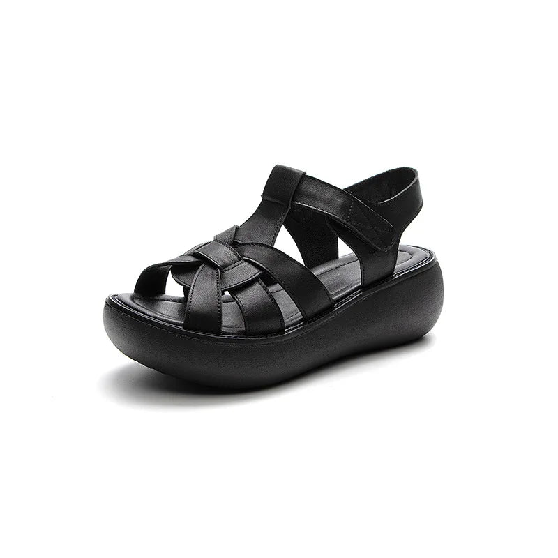 GKTINOO Fashion Handmade Women Sandals 2024 Summer Shoes Genuine Leather Wedges Sandals Women Peep Toe Casual Platform Sandals