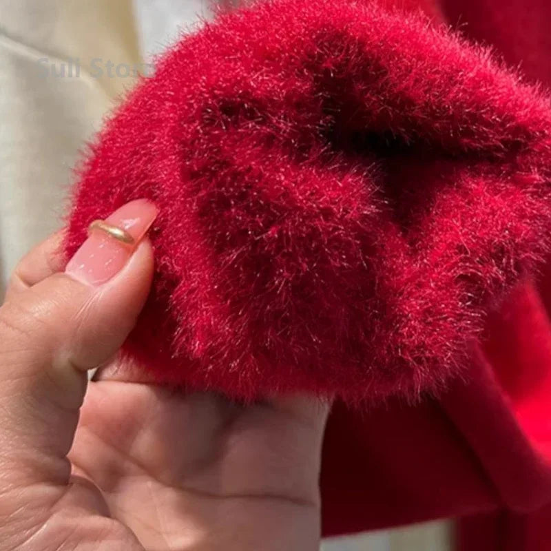 Women's Turtleneck Sweater Winter 2024 Retro Red with Velvet Lining Thickened Inner Wear Thermal Knitting Bottoming Shirt
