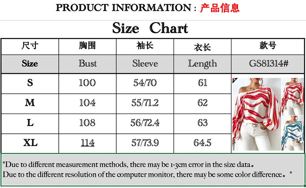 Printed Loose Women's Shirt Women One Shoulder Long Stripesd Blouse Top White Blouse Blusen Damen 2024 Sommer Chemisier Femmes