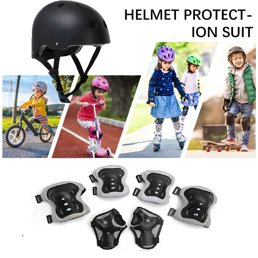 Children Protective Body Gear Safety Protection with Helmet Impact Resistant 7 in 1 Shock-absorbing Breathable for Outdoor Sport