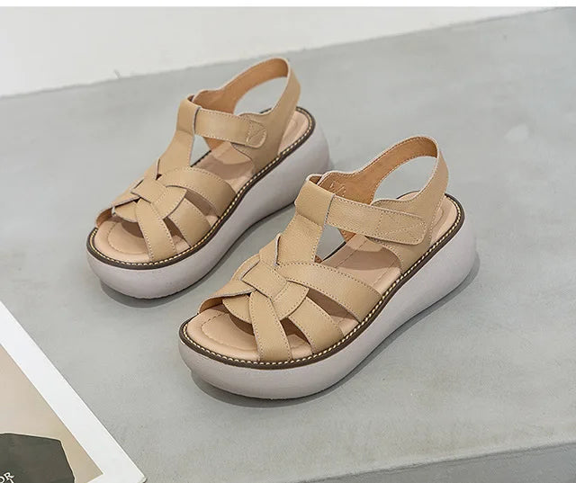GKTINOO Fashion Handmade Women Sandals 2024 Summer Shoes Genuine Leather Wedges Sandals Women Peep Toe Casual Platform Sandals