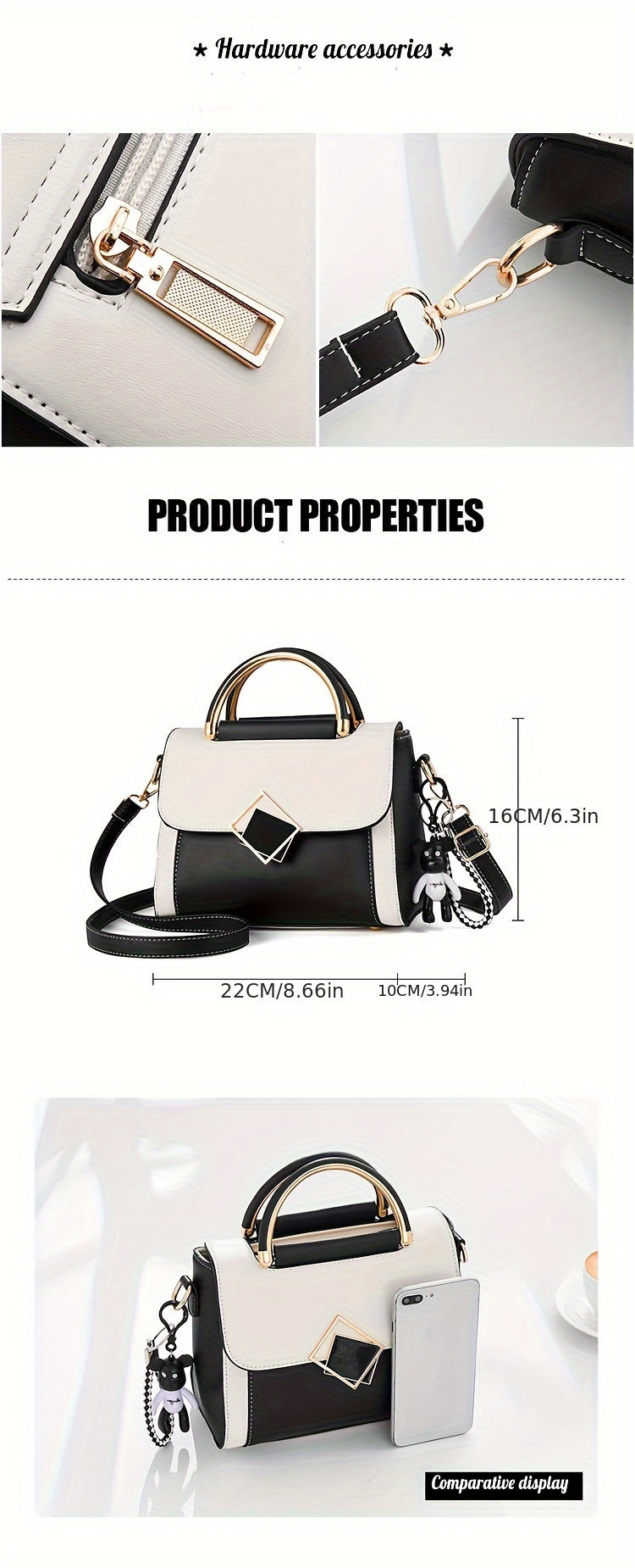 Color Contrast Crossbody Bag, Fashion PU Leather Handbag, Women's Top Handle Flap Purse