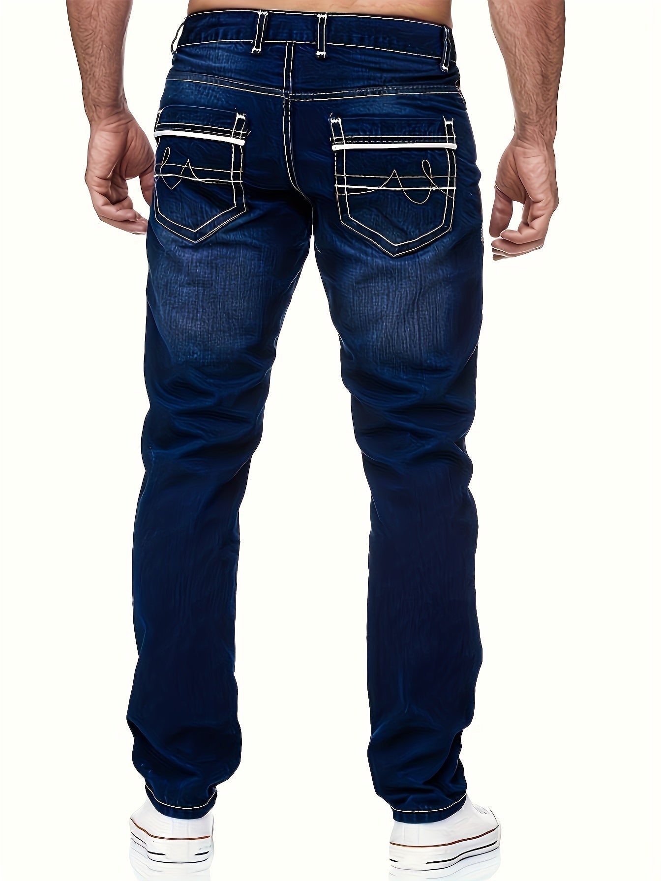 Men's Casual Slim Fit Jeans, Chic Street Style Medium Stretch Denim Pants