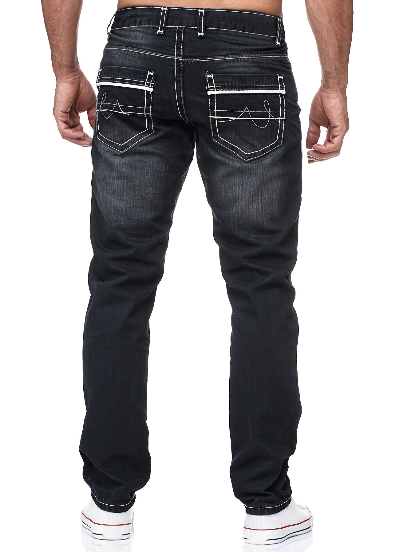 Men's Casual Slim Fit Jeans, Chic Street Style Medium Stretch Denim Pants