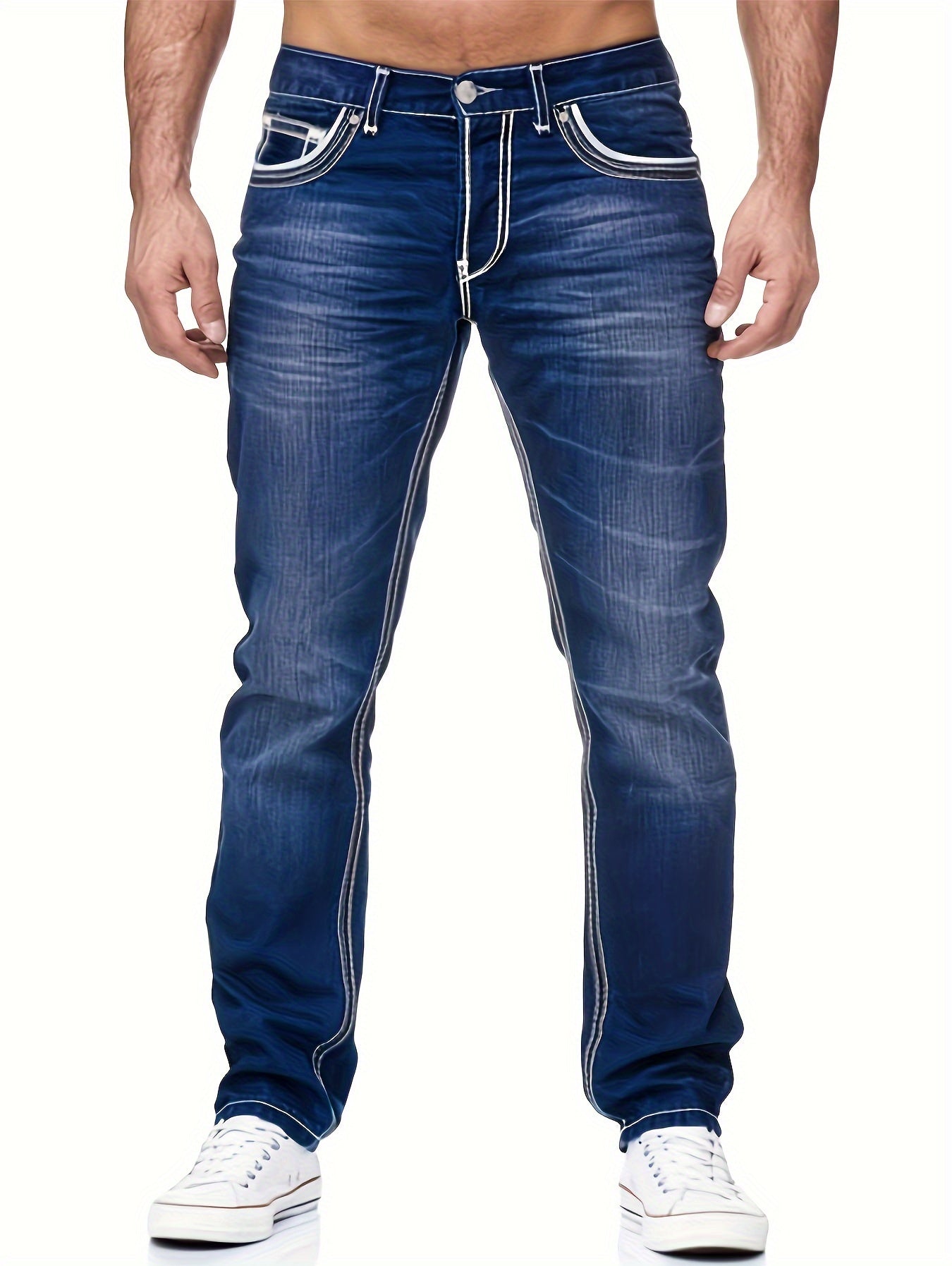 Men's Casual Slim Fit Jeans, Chic Street Style Medium Stretch Denim Pants