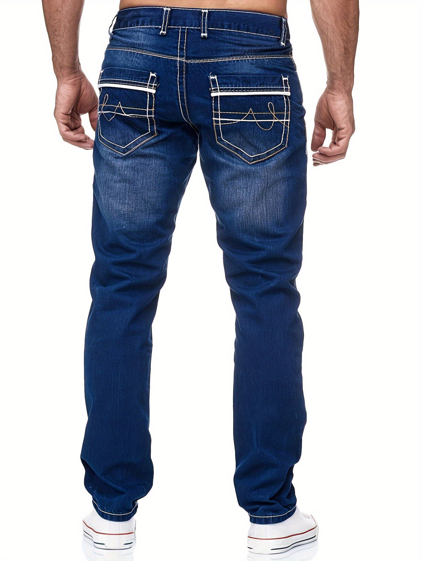 Men's Casual Slim Fit Jeans, Chic Street Style Medium Stretch Denim Pants