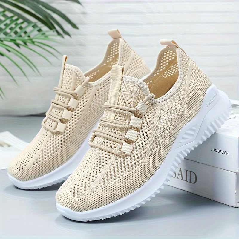 Lightweight Women's Knit Sneakers, Lace Up Low Top Running & Tennis Shoes, Breathable Gym Trainers For Holiday