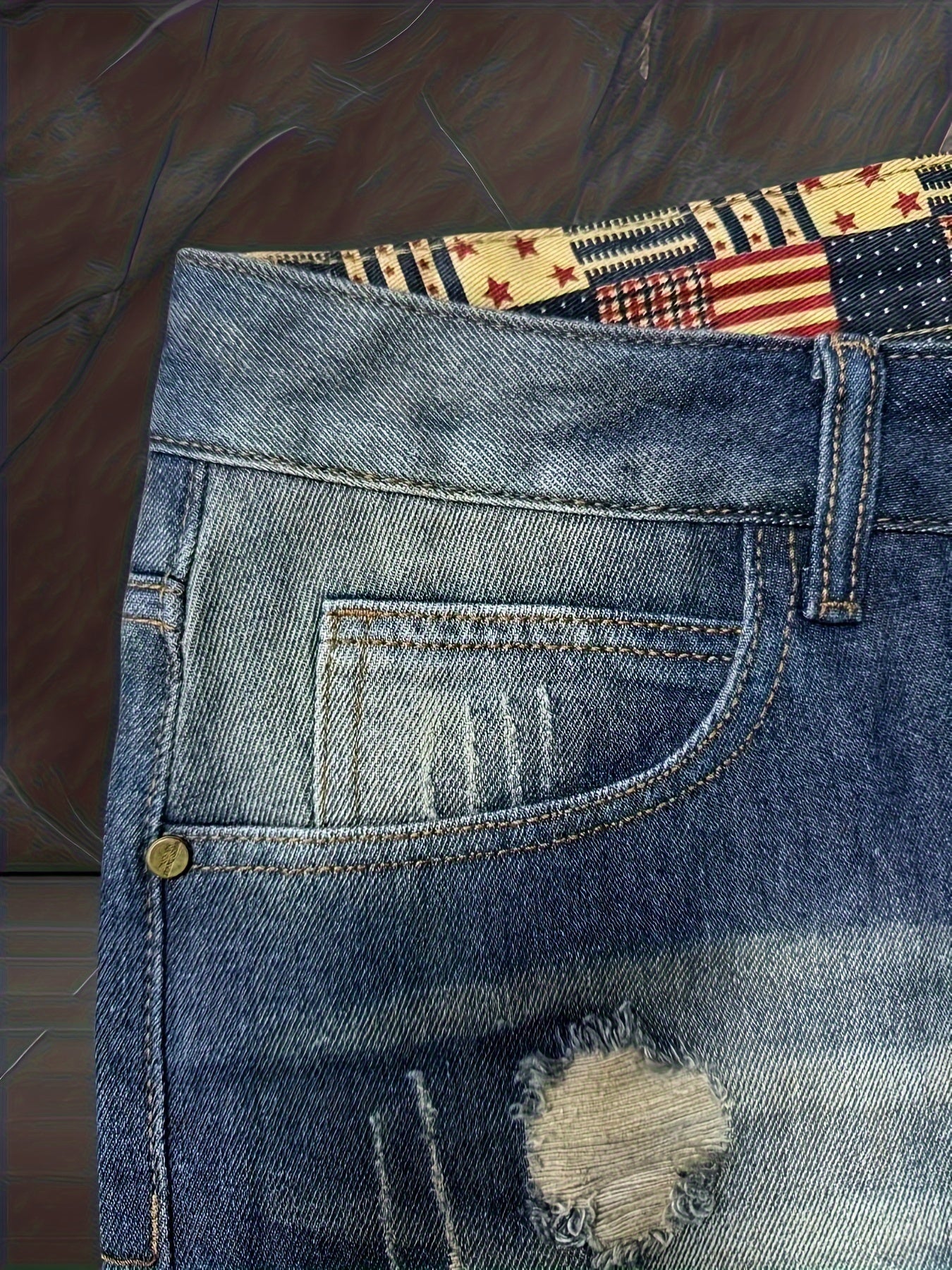 Men's Distressed Denim Shorts, Knee Length Jorts With Ripped Design & Patterned Hem