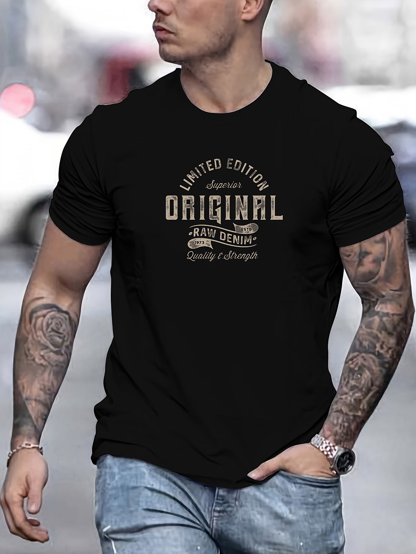 Men's Basic Cotton T-Shirt - 100% Cotton, Crew Neck, Slight Stretch, Solid Color, Regular Fit, Knit Fabric, Casual Summer Tee with ORIGINAL Graphic
