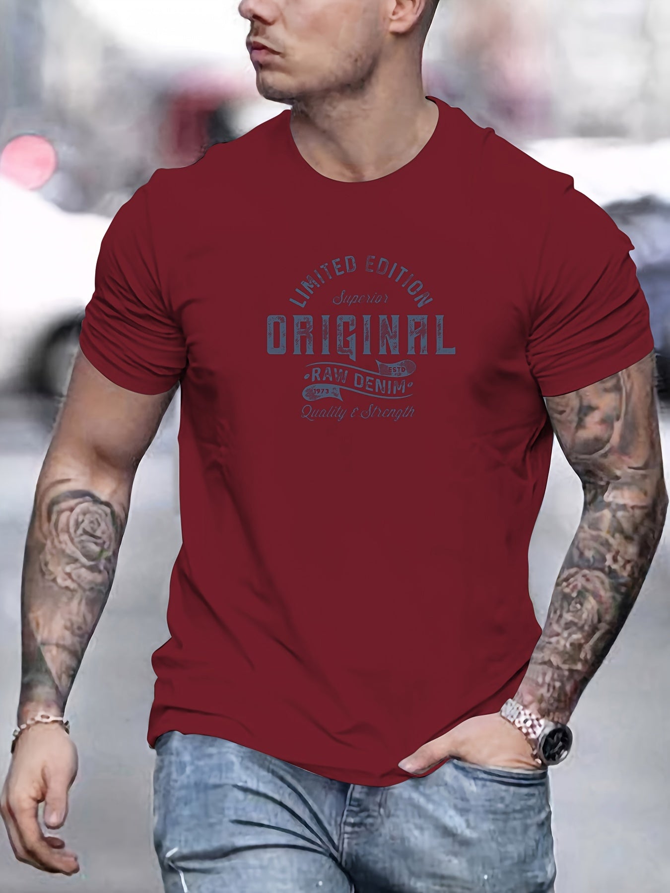 Men's Basic Cotton T-Shirt - 100% Cotton, Crew Neck, Slight Stretch, Solid Color, Regular Fit, Knit Fabric, Casual Summer Tee with ORIGINAL Graphic